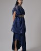 Organza Navy Blue Embroidered Gown with  Baloon Style Top 